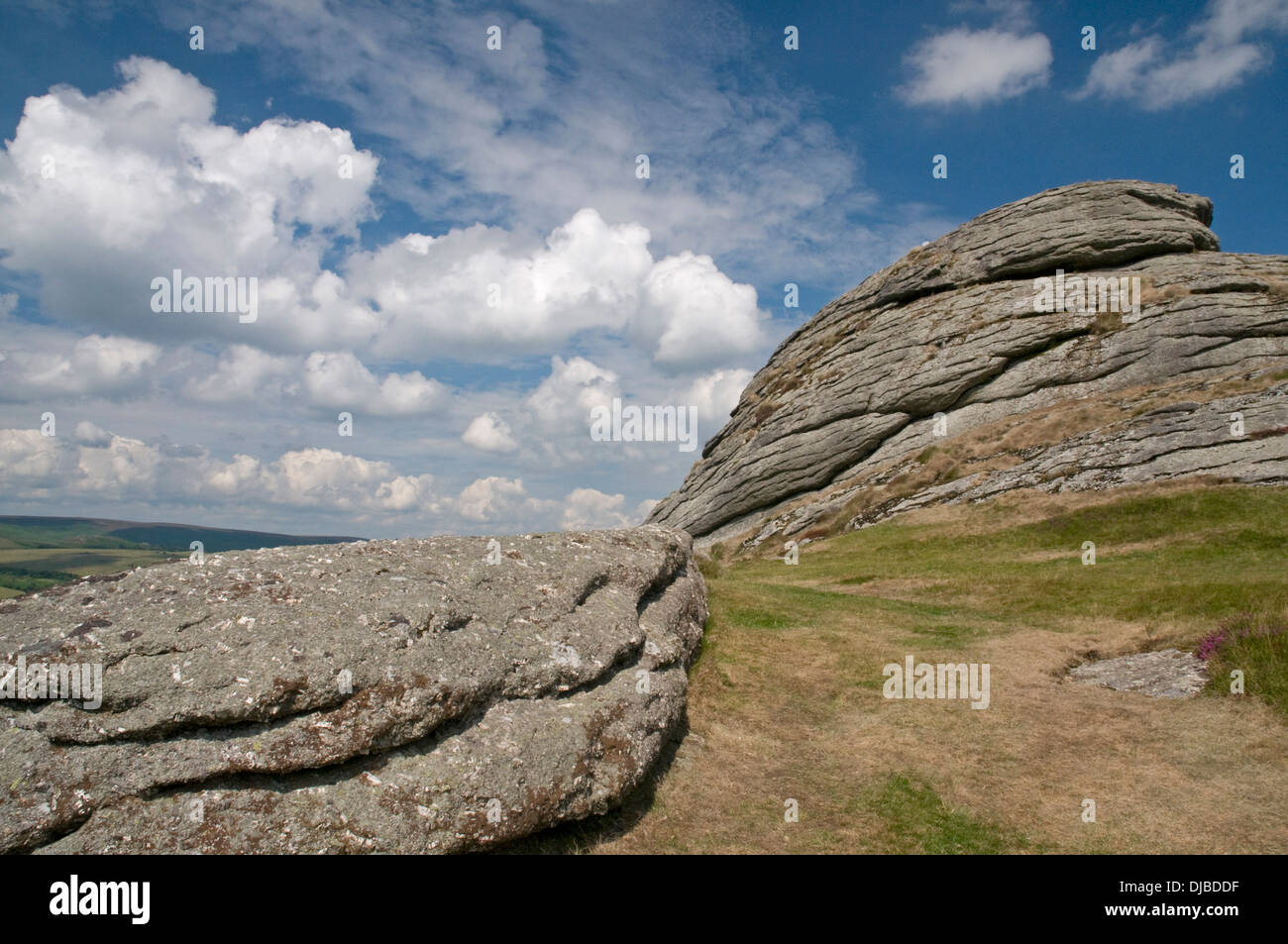 Impressionante affioramenti granitici a Haytor su Dartmoor Foto Stock