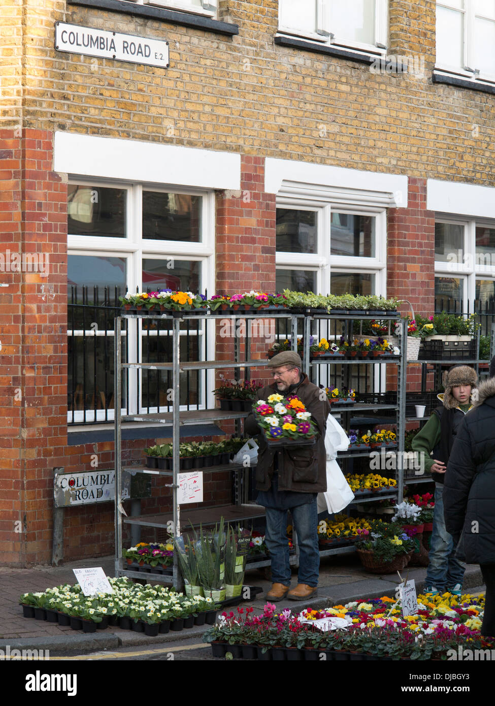 Columbia il Mercato dei Fiori Venditore Londra Turismo Foto Stock