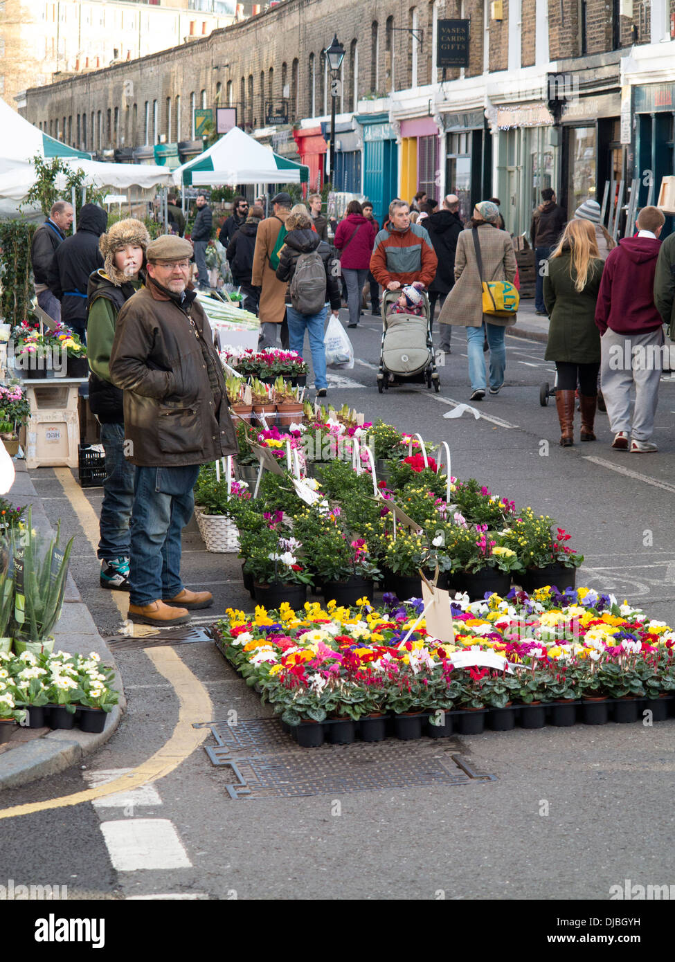Columbia il Mercato dei Fiori Venditore Londra Turismo Foto Stock