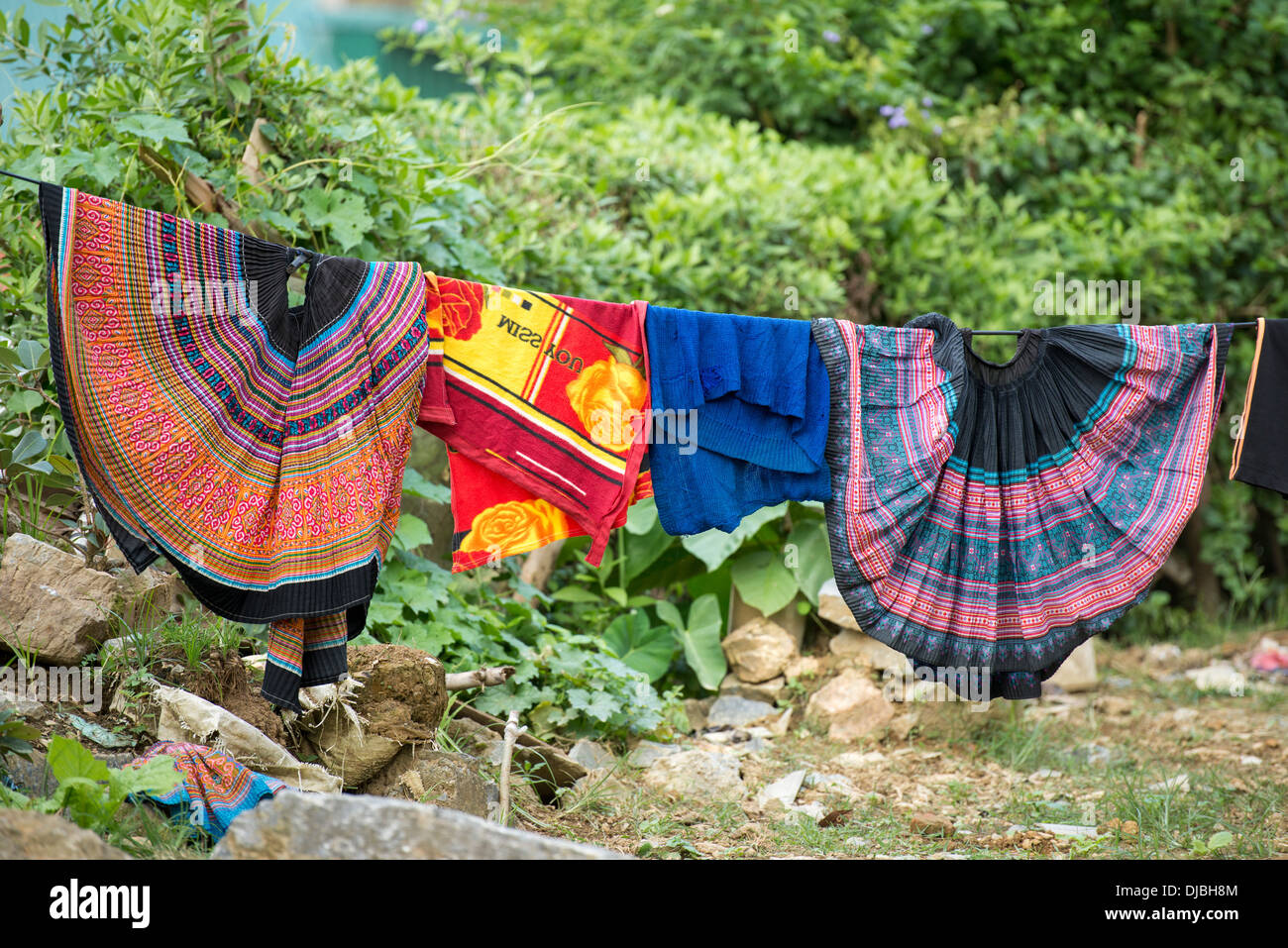 Servizio lavanderia di Flower Hmong, Bac Ha, Lao Cai, Vietnam Foto Stock