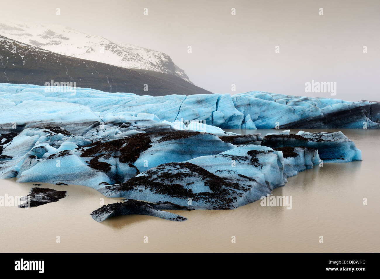 Vista su un ghiacciaio che termina in acqua. Foto Stock