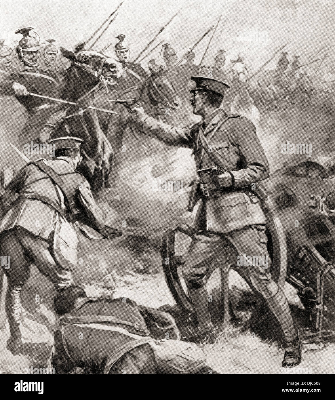 Nessuna rinuncia! Un britannico ufficiale d'artiglieria che ha venduto la sua vita a caro prezzo quando la batteria è stata attaccata da 3.000 ulani di Tournai, Foto Stock