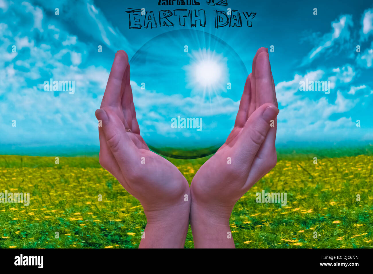 Mano Azienda bolla con salvare la terra, il concetto di ambiente Foto Stock