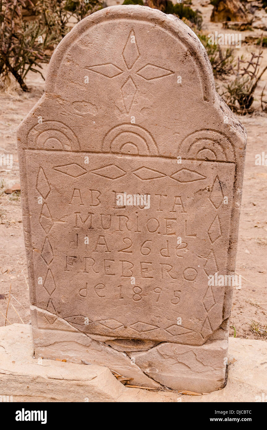 Headstone, Dolores la missione e il cimitero Picketwire Canyonlands, Comanche praterie nazionale, la Junta, Colorado. Foto Stock