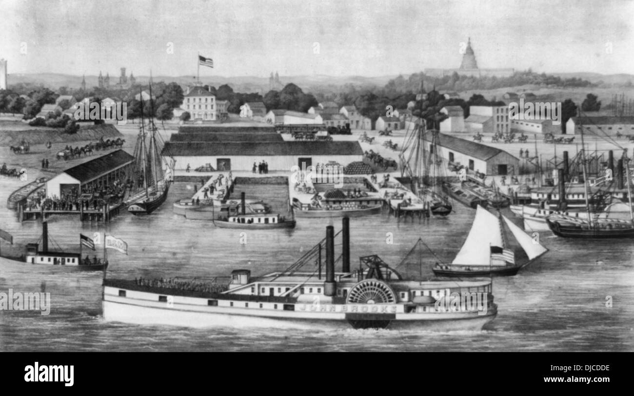 Birds Eye view di Sesto Street Wharf, Washington DC, 1863 Foto Stock