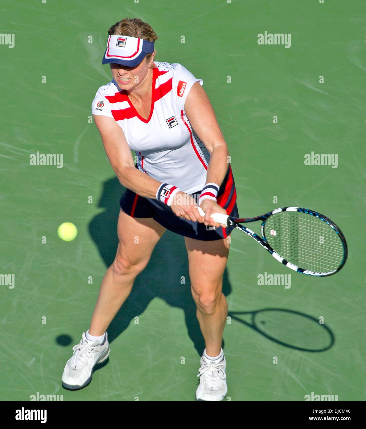 Kim Clijsters US Open 2012 Donna Match- Kim Clijsters vs Laura Robson tenutasi presso l'USTA Billie Jean King National Tennis Center. Robson sconfigge Clijsters 7-6 (4), 7-6 (5), New York City, Stati Uniti d'America- 29.08.12 Foto Stock