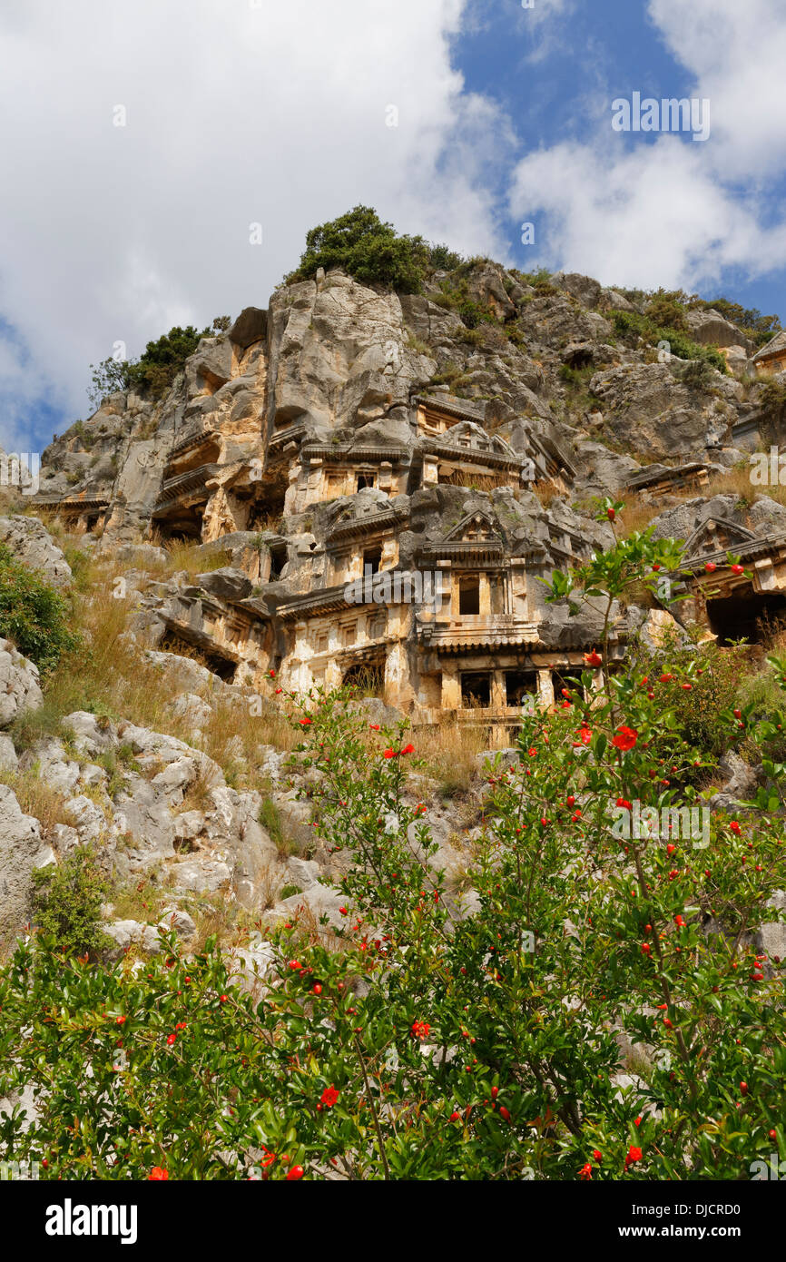 Turchia, Lycia, Lycian Coast, MYRA, Lycian tombe di roccia Foto Stock