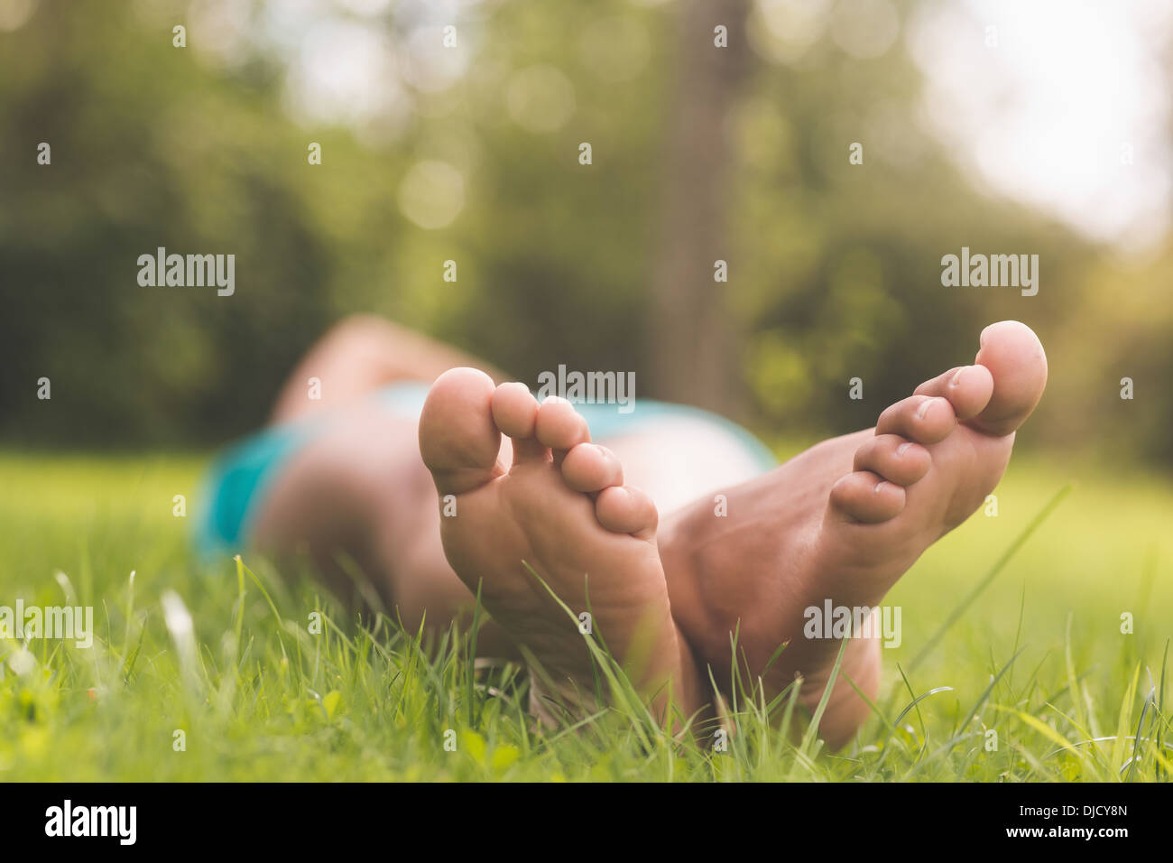 Foto di piedini femmina sdraiati sull'erba Foto Stock