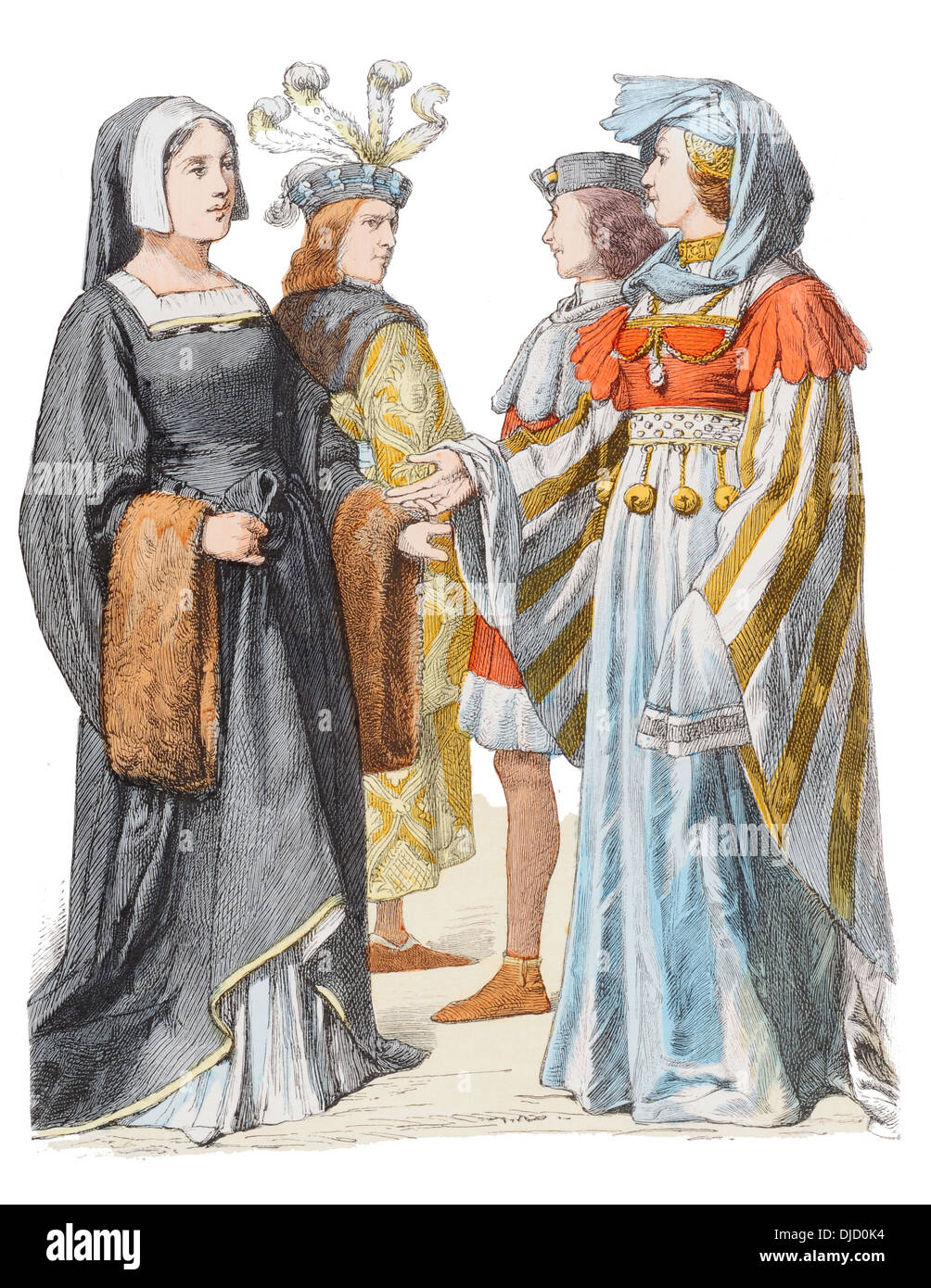 A metà del XV secolo XV 1400s i costumi dei nobili francesi Foto Stock