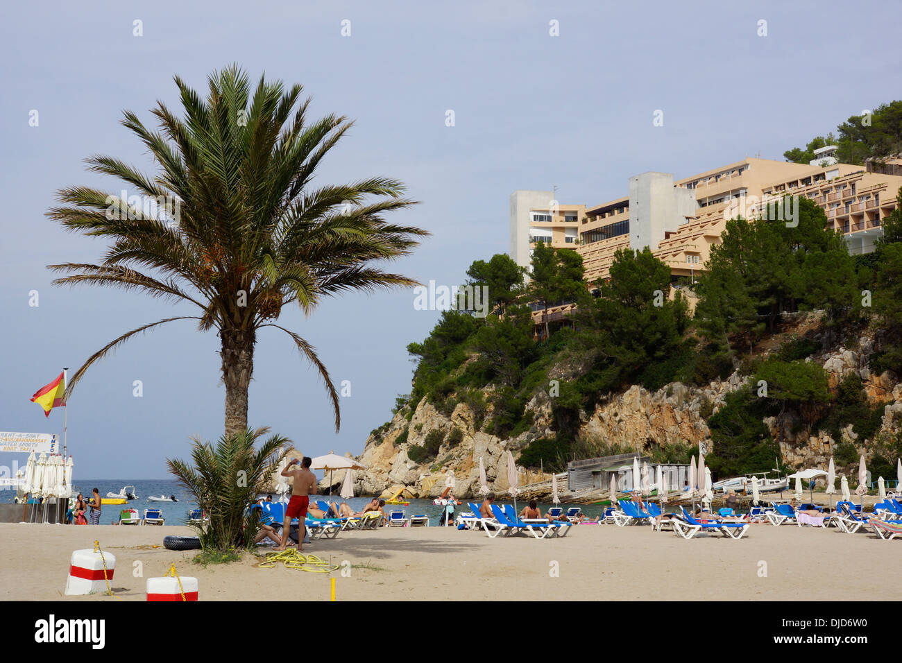 Spiaggia a port de Sant Miguel, Sant Joan de Labritja, ibiza, Spagna Foto Stock