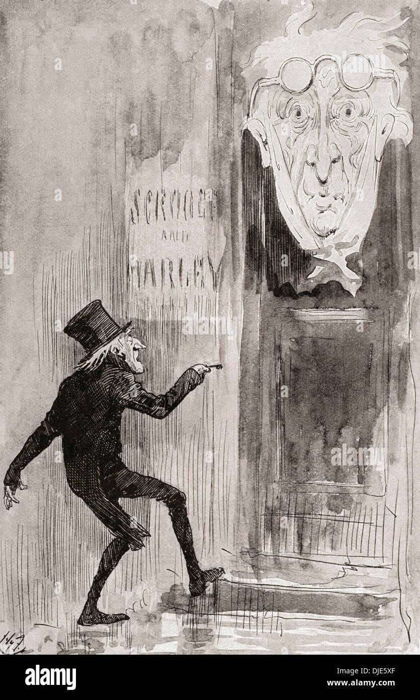 Il fantasma della respingente. Illustrazione di Harry Furniss per la novella un canto di Natale da Charles Dickens. Foto Stock