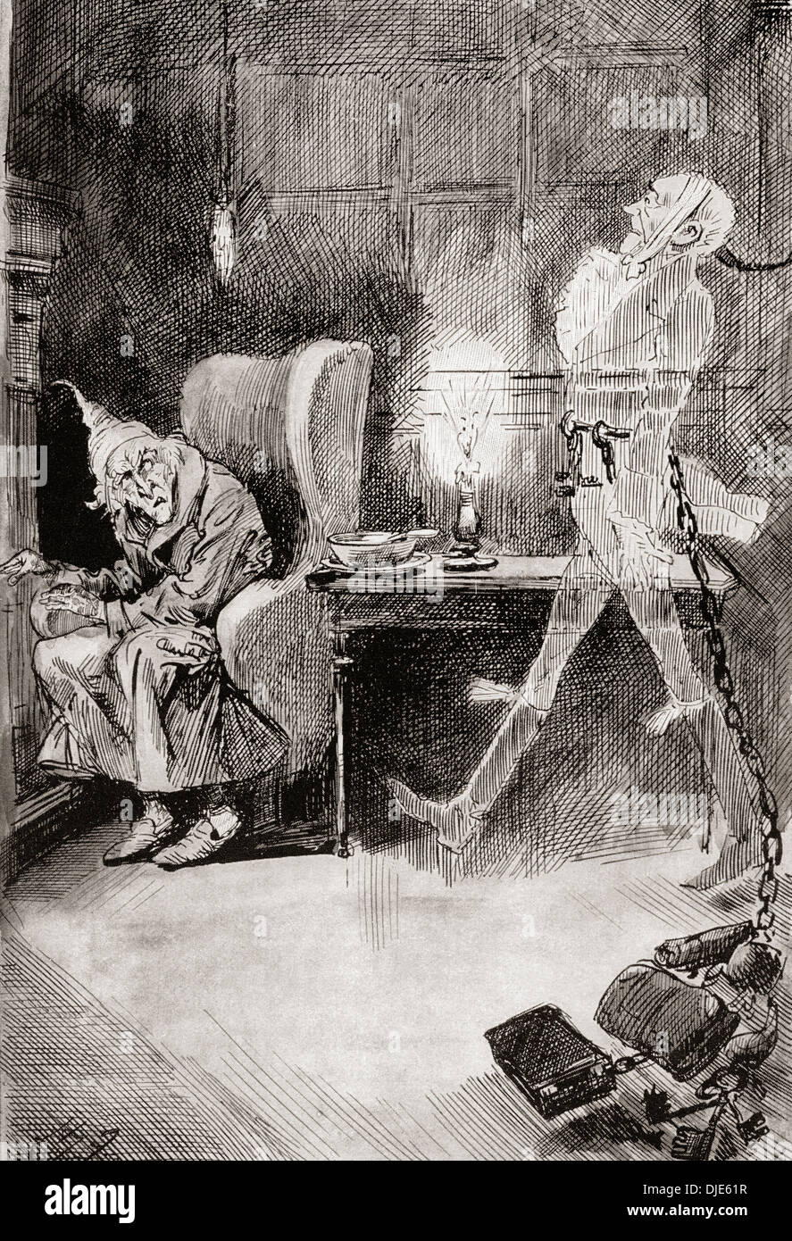 Marley's Ghost. Illustrazione di Harry Furniss per la novella un canto di Natale da Charles Dickens. Foto Stock