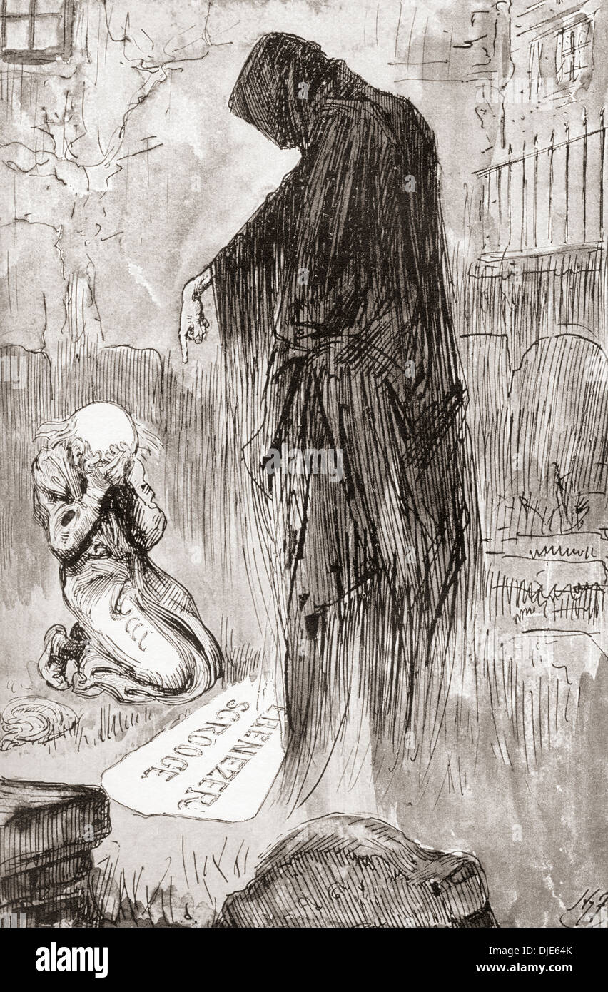 L'ultimo degli spiriti. Illustrazione di Harry Furniss per la novella un canto di Natale da Charles Dickens. Foto Stock