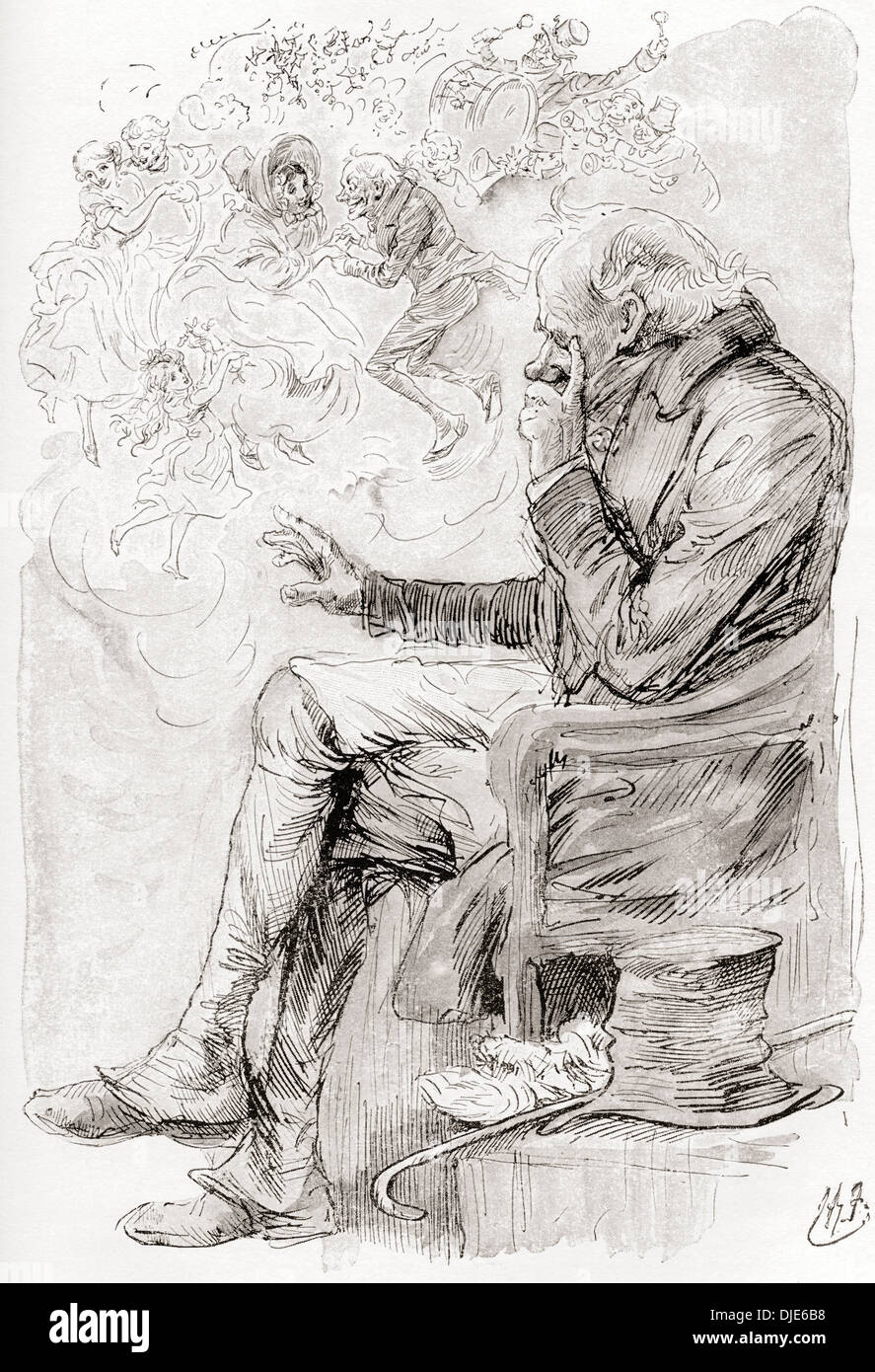 Trotty il sogno. Illustrazione di Harry Furniss per la breve storia Il carillon dai libri di Natale da Charles Dickens. Foto Stock