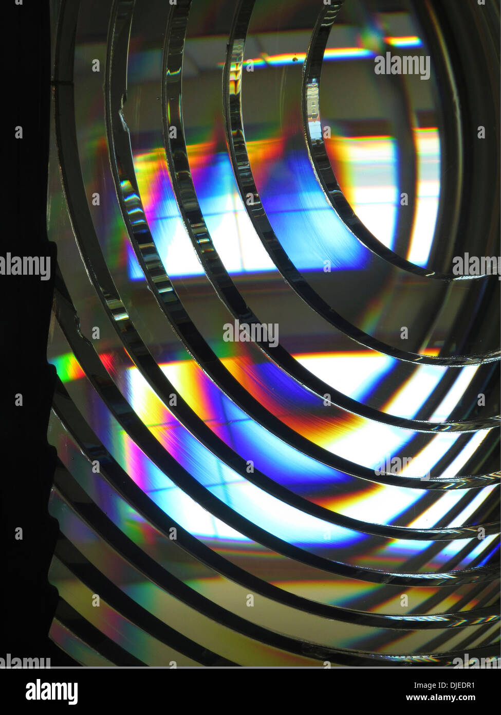 La vecchia lente di fresnel dal Fire Island Lighthouse, ora alloggiati in un museo accanto al faro di Fire Island , New York. Foto Stock