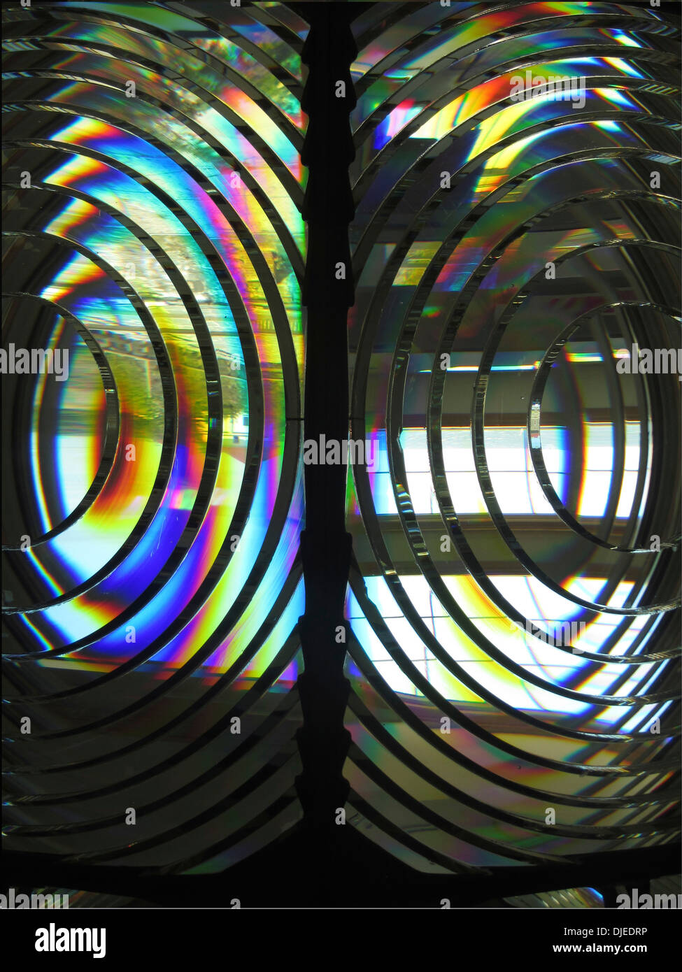 La vecchia lente di fresnel dal Fire Island Lighthouse, ora alloggiati in un museo accanto al faro di Fire Island , New York. Foto Stock