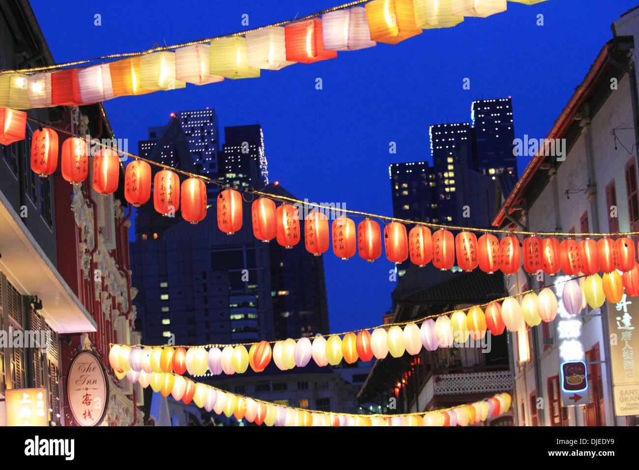 Singapore cina città, strada di lanterne, vita notturna in cina città, Singapore Foto Stock