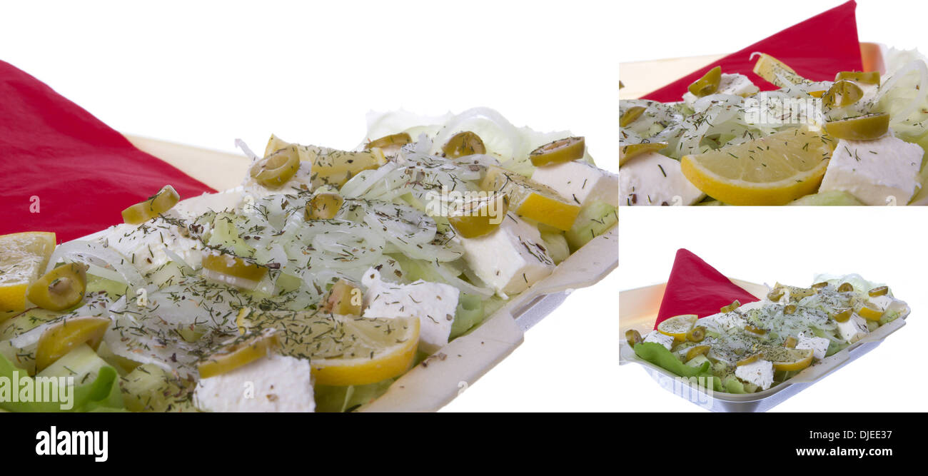 Insalata greca in tre scatti chiudi Foto Stock