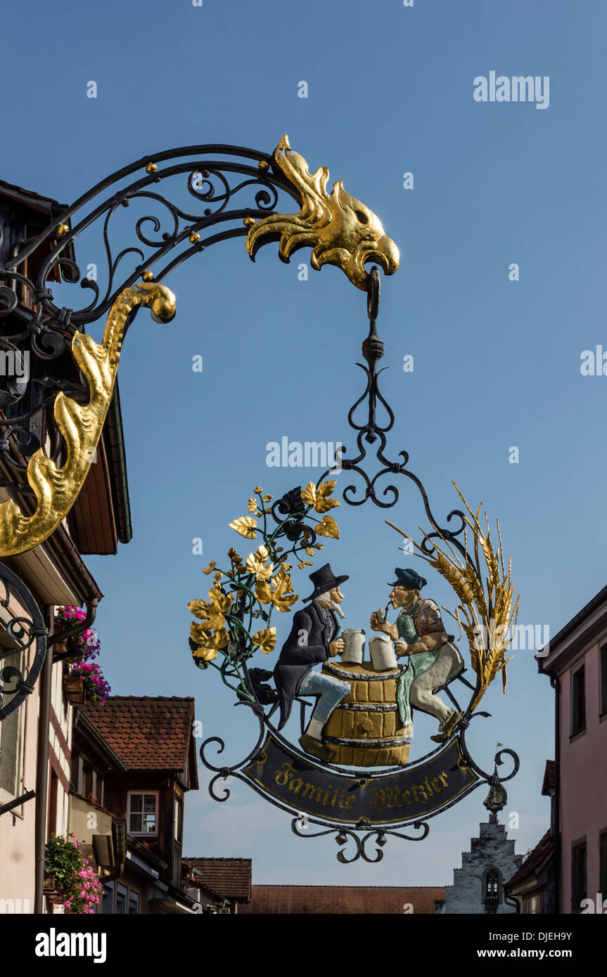 Ueberlingen, Golden Hotel segno, il lago di Costanza, Baden Wuertemberg, Germania Foto Stock