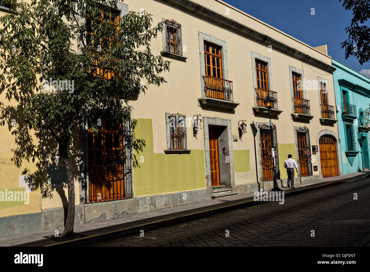 Colorati edifici coloniali nel quartiere storico di Oaxaca, Messico. Foto Stock