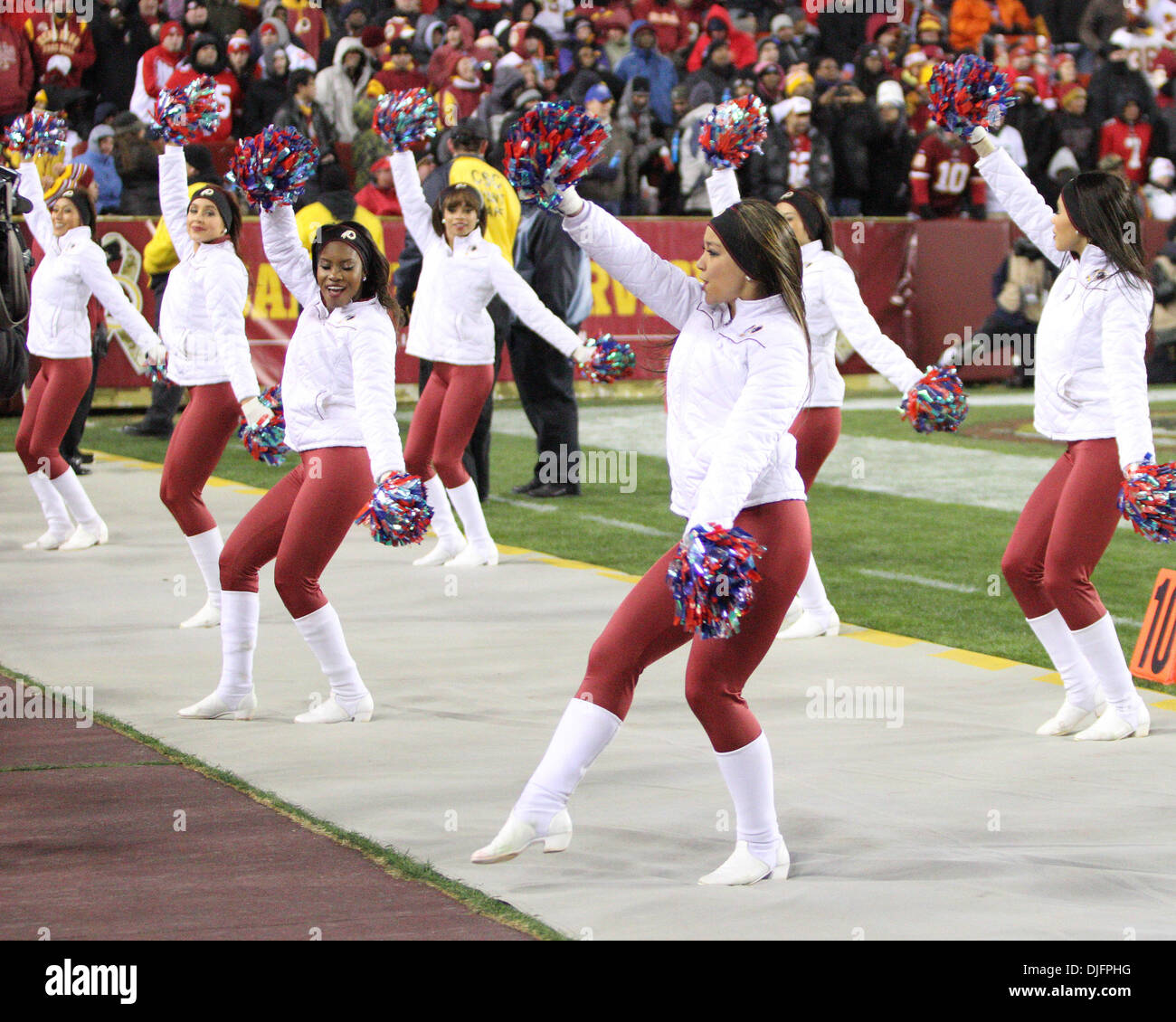 Landover, Maryland, Stati Uniti d'America. 25 Nov, 2013. Washington Redskins cheerleaders eseguire durante una stagione regolare corrispondenza tra Washington Redskins e San Francisco 49ers a FedEx in campo Landover, Maryland. Credito: Azione Sport Plus/Alamy Live News Foto Stock