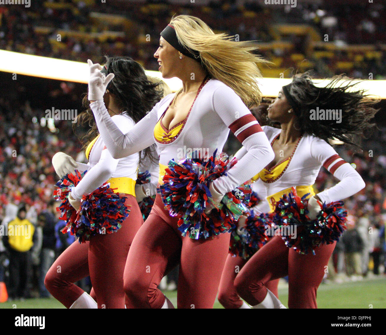 Landover, Maryland, Stati Uniti d'America. 25 Nov, 2013. Washington Redskins cheerleaders eseguire durante una stagione regolare corrispondenza tra Washington Redskins e San Francisco 49ers a FedEx in campo Landover, Maryland. Credito: Azione Sport Plus/Alamy Live News Foto Stock