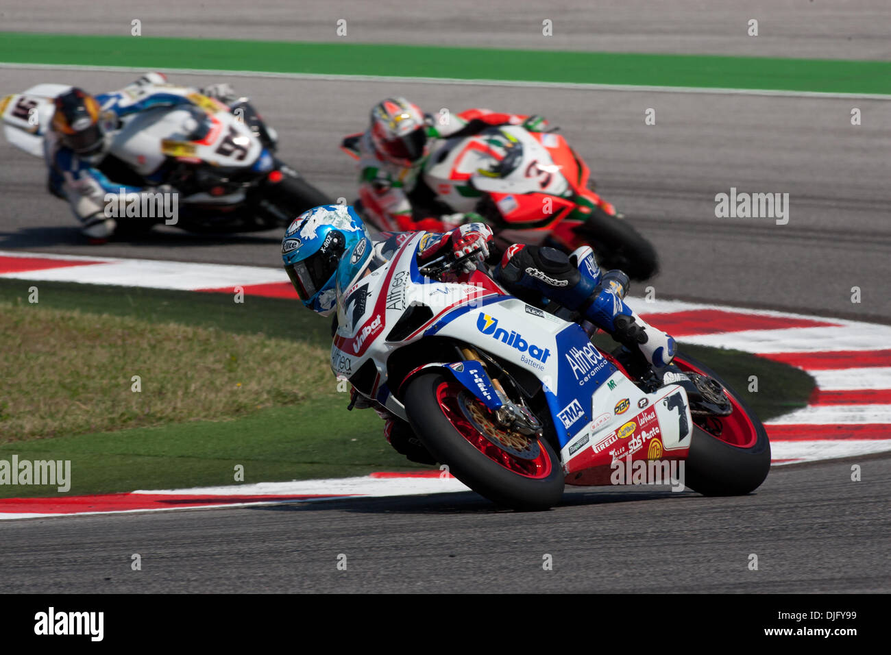 Mondo SBK 2010 GP di San Marino Misano World Circuit di Misano Adriatico domenica Gara 2...Carlos Checa precede Biaggi e Haslam durante i primi giri di gara. (Credito Immagine: © Andrea Ranalli/Southcreek globale/ZUMApress.com) Foto Stock
