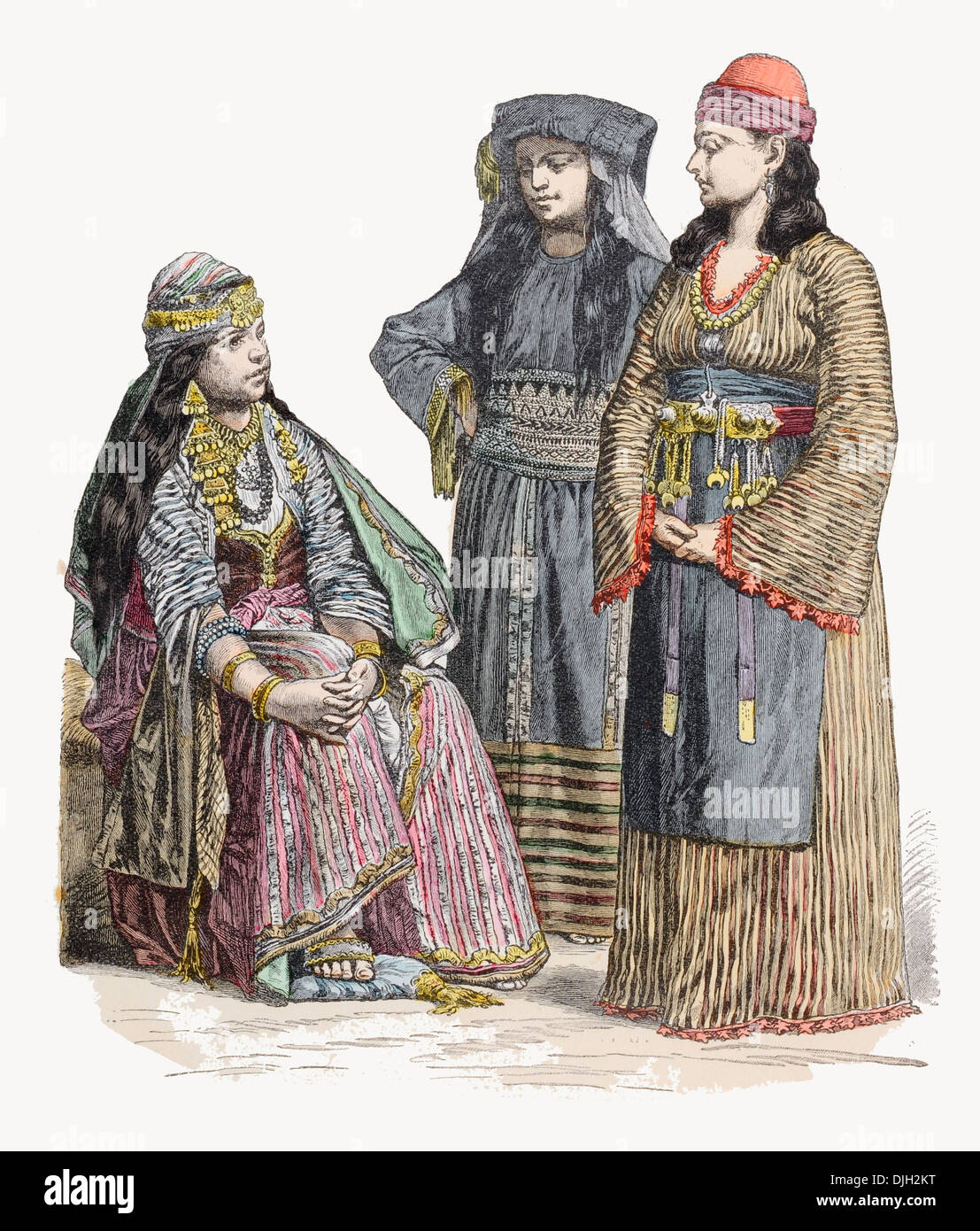 Xix secolo XIX la Siria da sinistra a destra donna di Damasco, donna musulmana e un'altra donna di Damasco Foto Stock