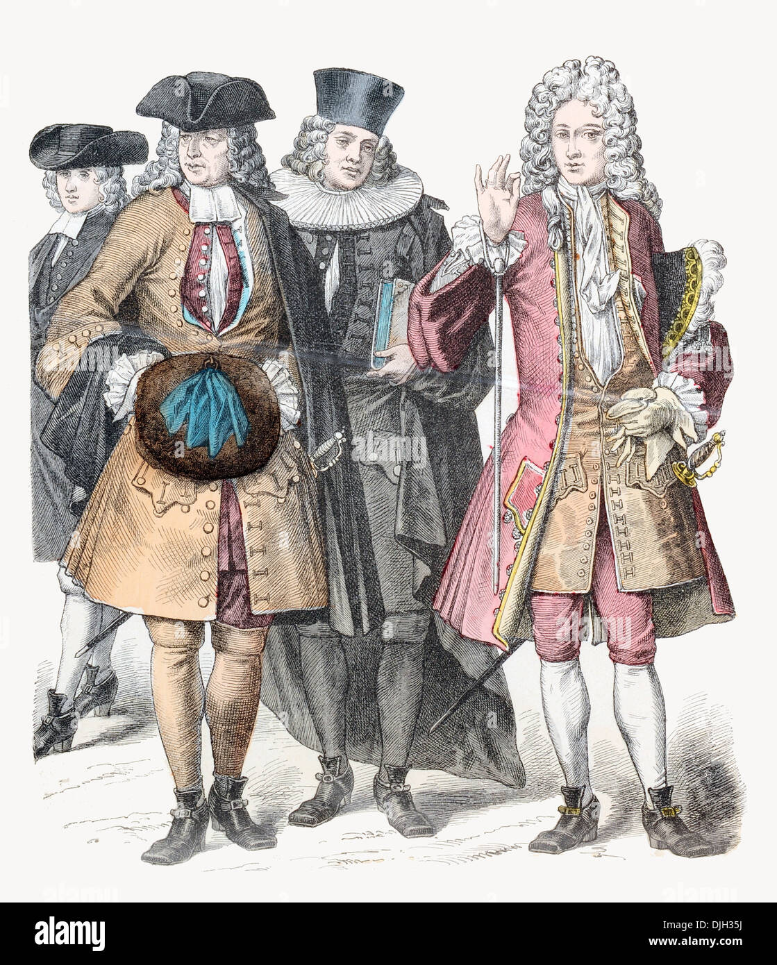 Xviii secolo XVIII Swiss da sinistra a destra studente, Citizen Citizen, il consigliere e il Nobile Foto Stock