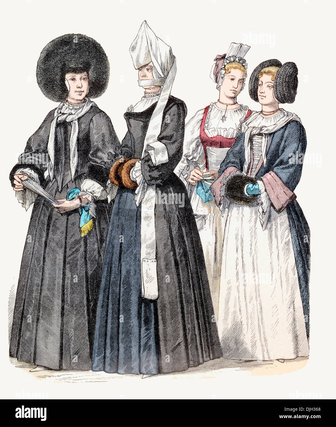 Xviii secolo XVIII Swiss Ladies in chiesa e in abito di città Foto Stock