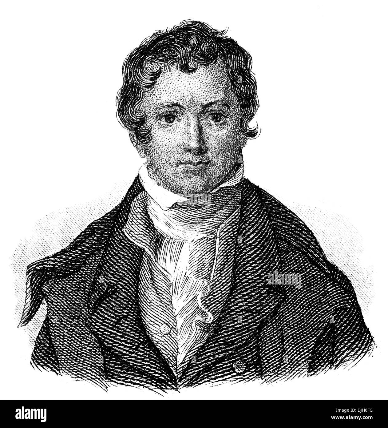 Ritratto di Sir Humphry Davy, 1778 - 1829, un farmacista inglese e inventore Foto Stock