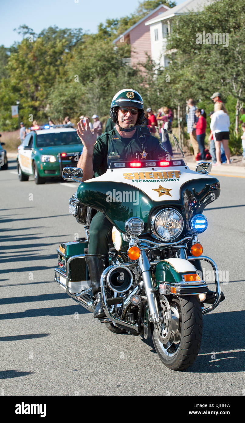 La polizia americana motociclista Sheriff Escambia County Florida USA Foto Stock