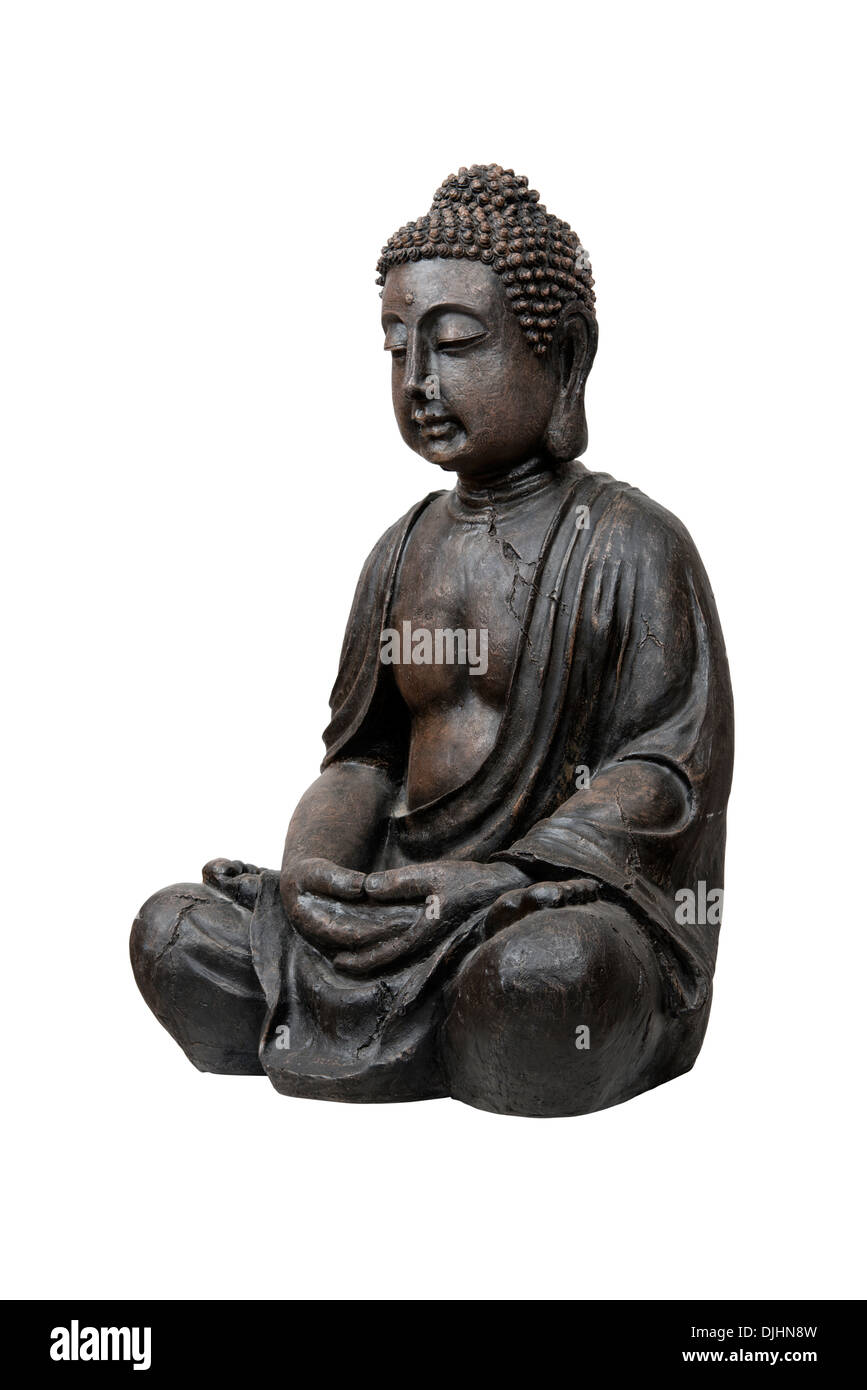 Il bronzo statua del Buddha isolato su bianco con tracciato di ritaglio Foto Stock