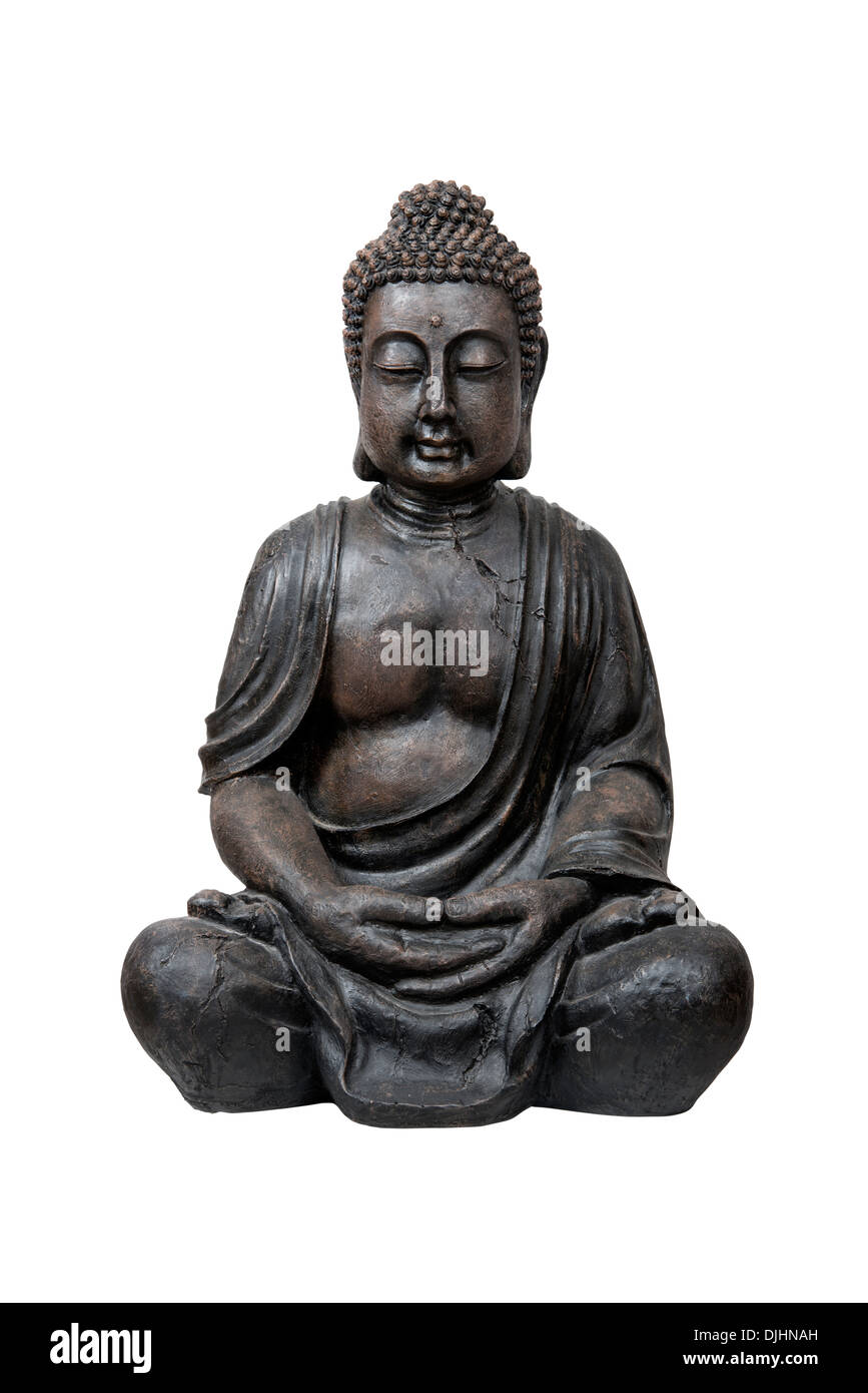 Il bronzo statua del Buddha isolato su bianco con tracciato di ritaglio Foto Stock