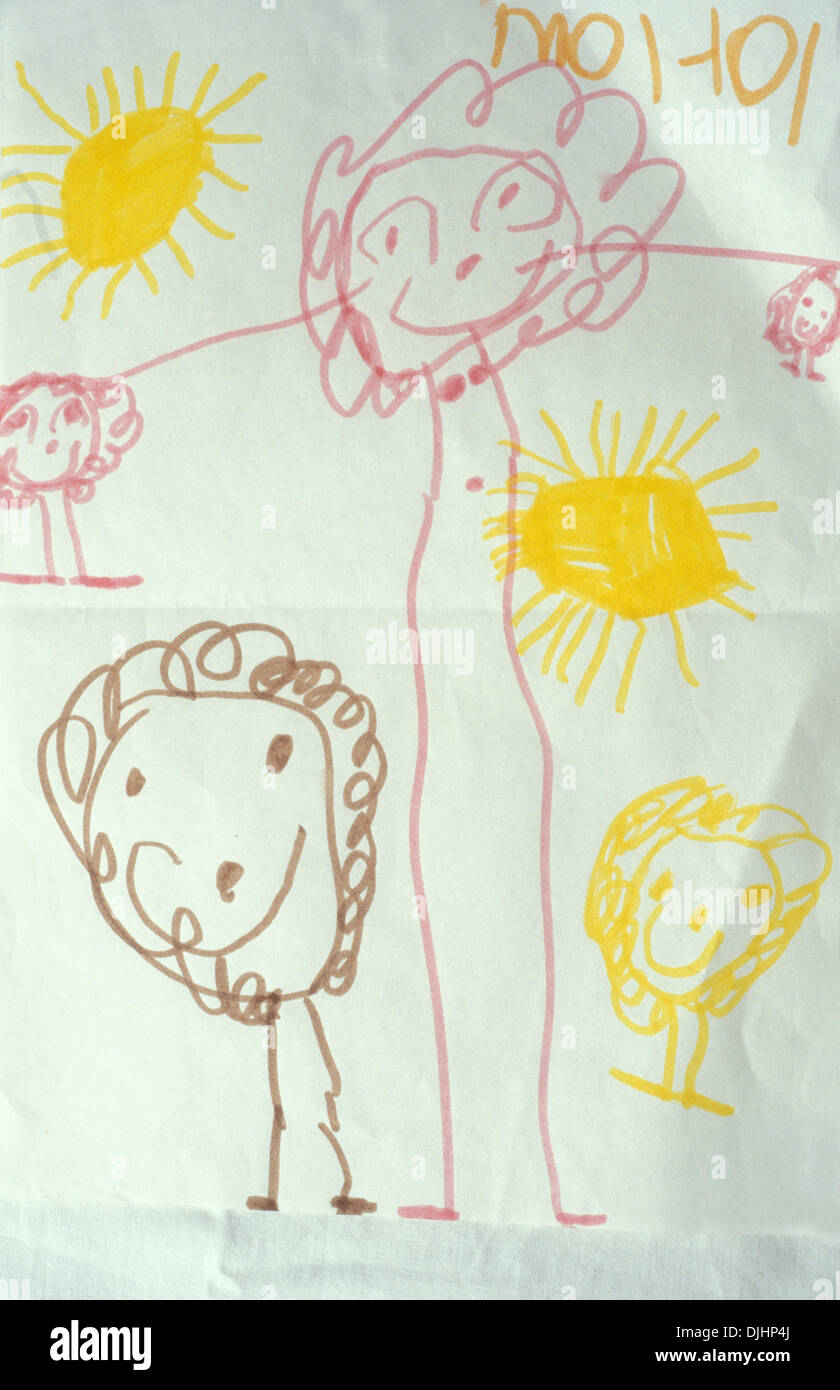 Childs disegno fatto da una ragazza di età compresa tra i 4 Foto Stock
