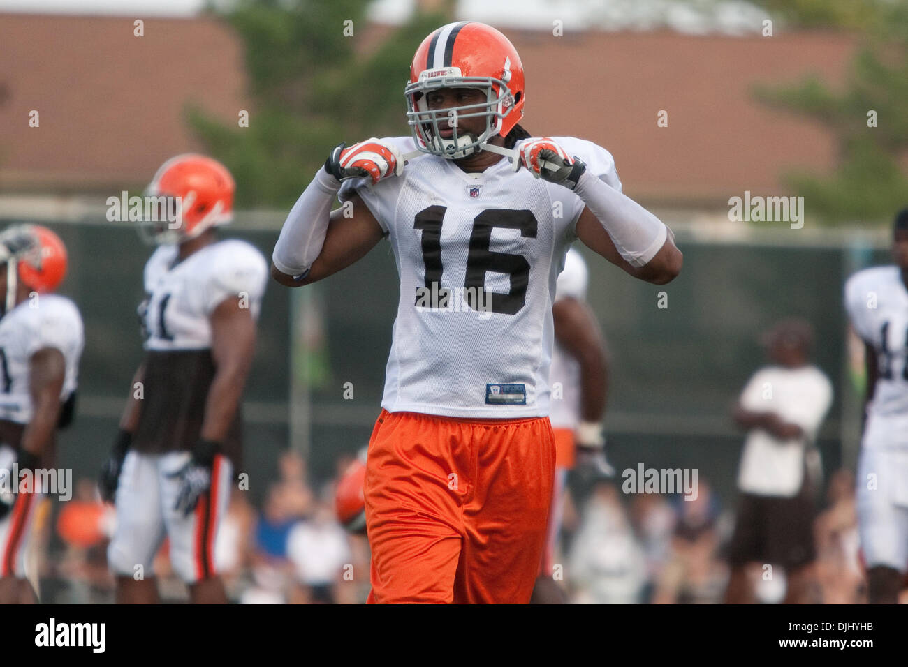 04 Agosto 2010: Cleveland Browns wide receiver JOSHUA CRIBBS (16) durante la sessione serale del Cleveland Browns 2010 NFL training camp Berea, OH. Credito: Frank Jansky / Southcreek globale di credito (Immagine: © Frank Jansky/Southcreek globale/ZUMApress.com) Foto Stock