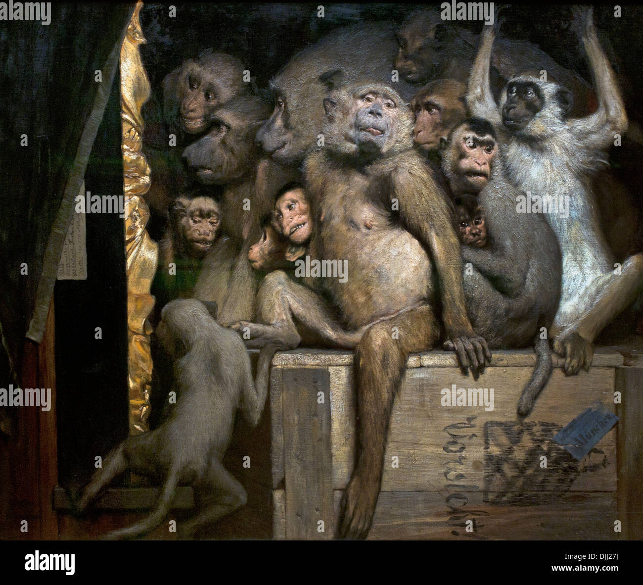 Le scimmie come giudici d'arte (1889) GABRIEL CORNELIUS VON MAX (1840-1915) Olandese Paesi Bassi Foto Stock
