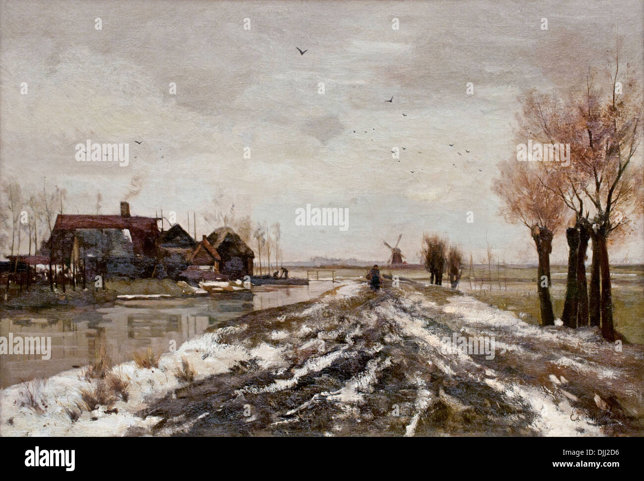 Paesaggio di polder durante il disgelo 1888 EDUARD ALPHONSE VICTOR Van der Meer (1846-1889) Olandese Paesi Bassi Foto Stock