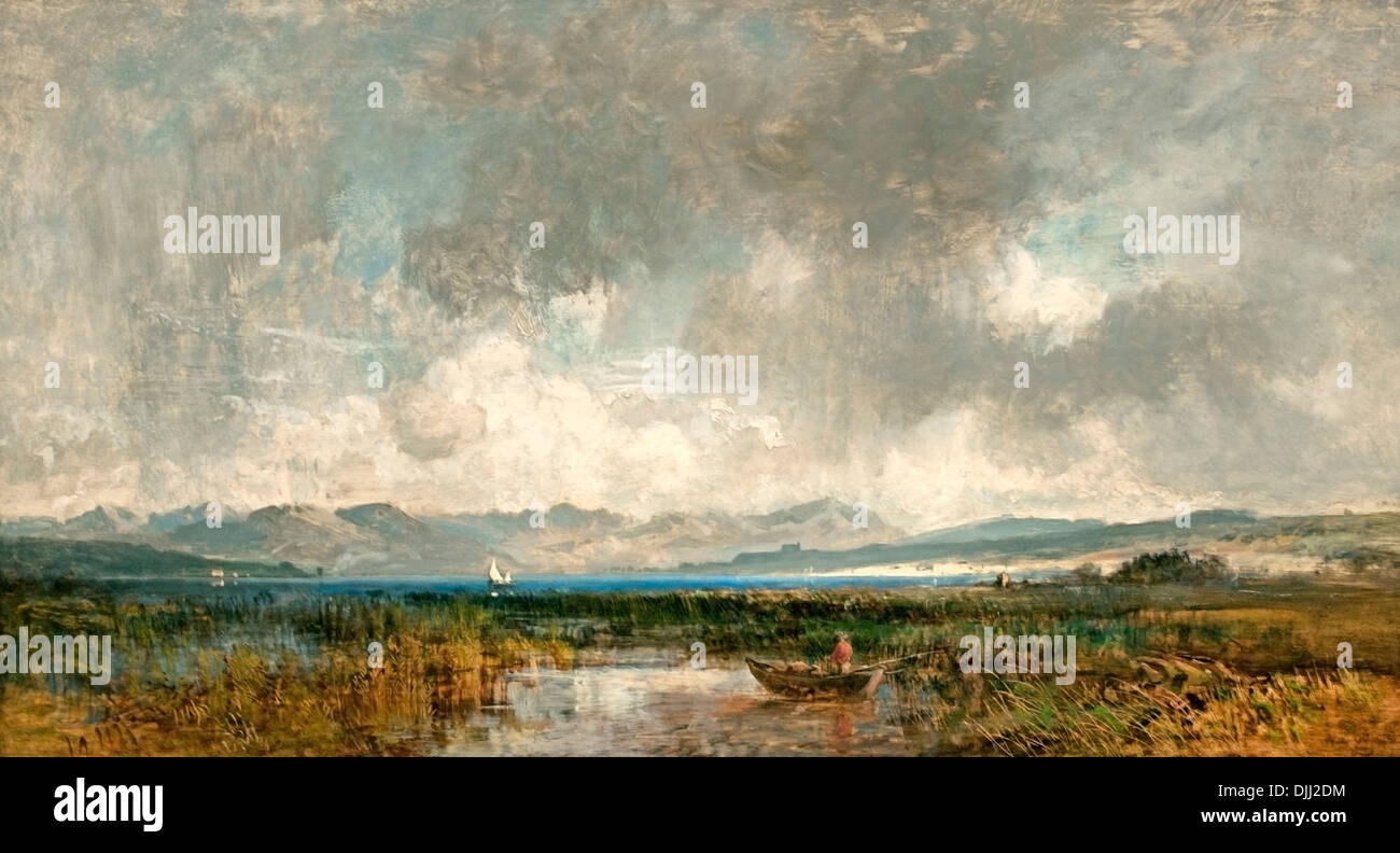 Lago Ammersee con un veuw delle montagne 1865 Eduard Schleich d. A. tedesco Germania Museum Pittura Foto Stock