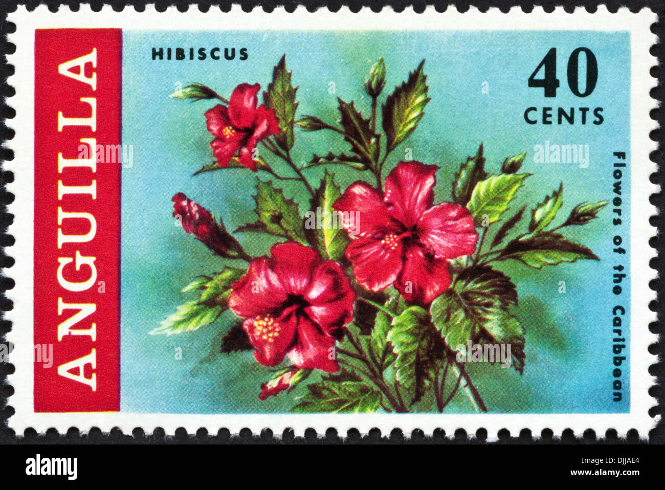 Francobollo Anguilla 40 centesimi con fiori dei Caraibi rilasciato 1969 Foto Stock