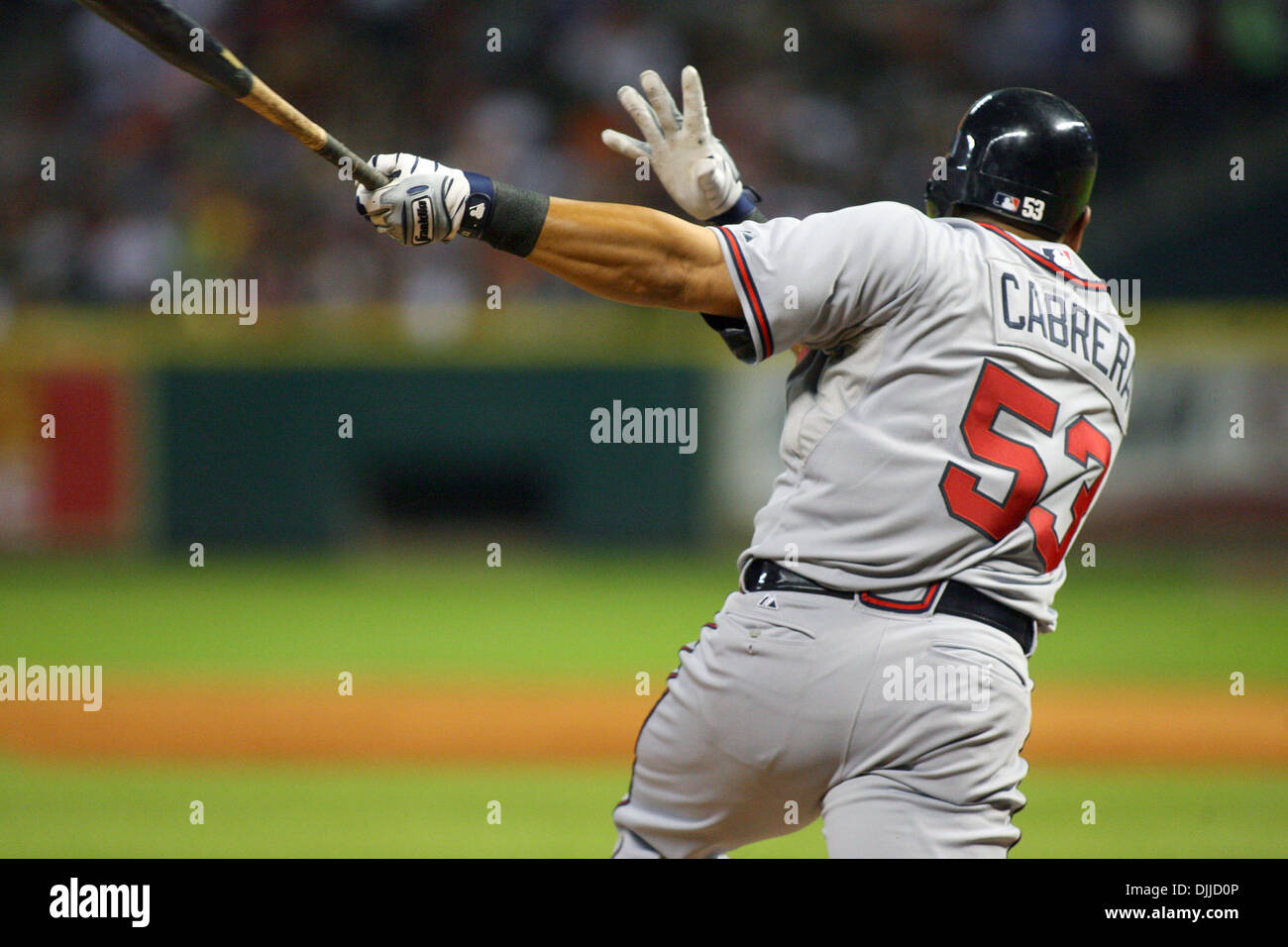 Atlanta Braves outfielder MELKY CABRERA (53) pipistrelli nel settimo inning. Atlanta Braves sconfitto Houston Astros 4-2 al Minute Maid Park, Houston, Texas. (Credito Immagine: © Luis Leyva/Southcreek globale/ZUMApress.com) Foto Stock