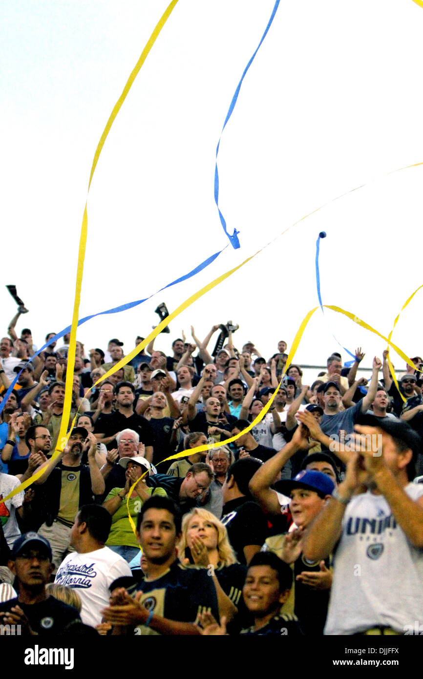 Philadelphia Unione fan di celebrare un obiettivo durante la partita contro il Real Salt Lake in PPL Park di Chester, PA. Le squadre legato 1-1. (Credito Immagine: © Kate McGovern/Southcreek globale/ZUMApress.com) Foto Stock