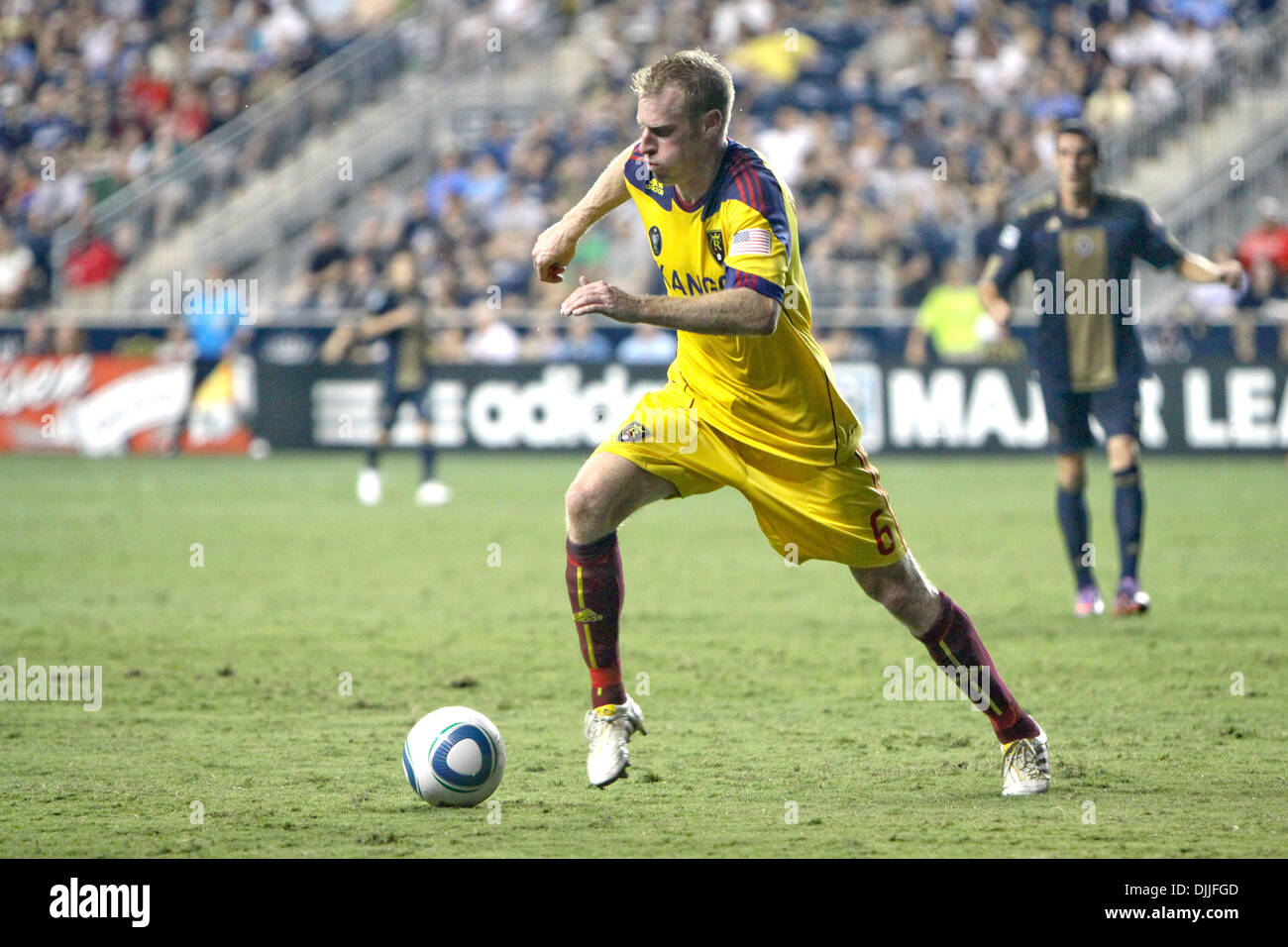 Real Salt Lake defender NAT BORCHERS (#6) dribbling la palla durante il match contro l'Unione di Philadelphia in PPL Park di Chester, PA. Le squadre legato 1-1. (Credito Immagine: © Kate McGovern/Southcreek globale/ZUMApress.com) Foto Stock