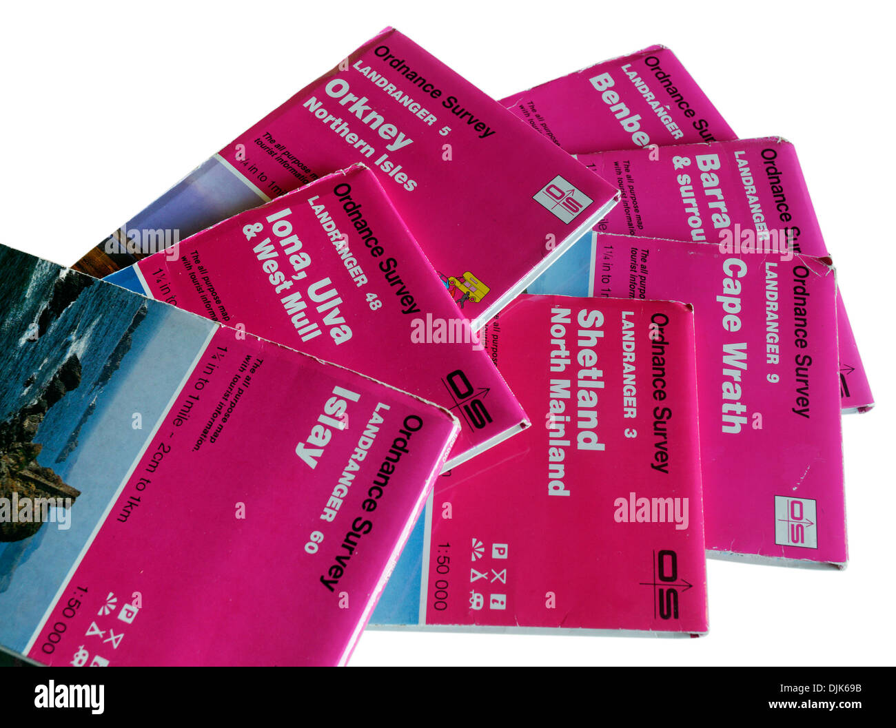 1:50.000 carte OS nelle isole della Scozia isole Orcadi shetland iona islay barra Foto Stock