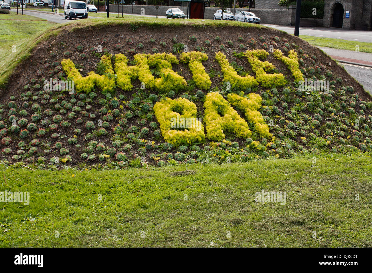 Whitley Bay letti sollevata all'entrata della città Foto Stock