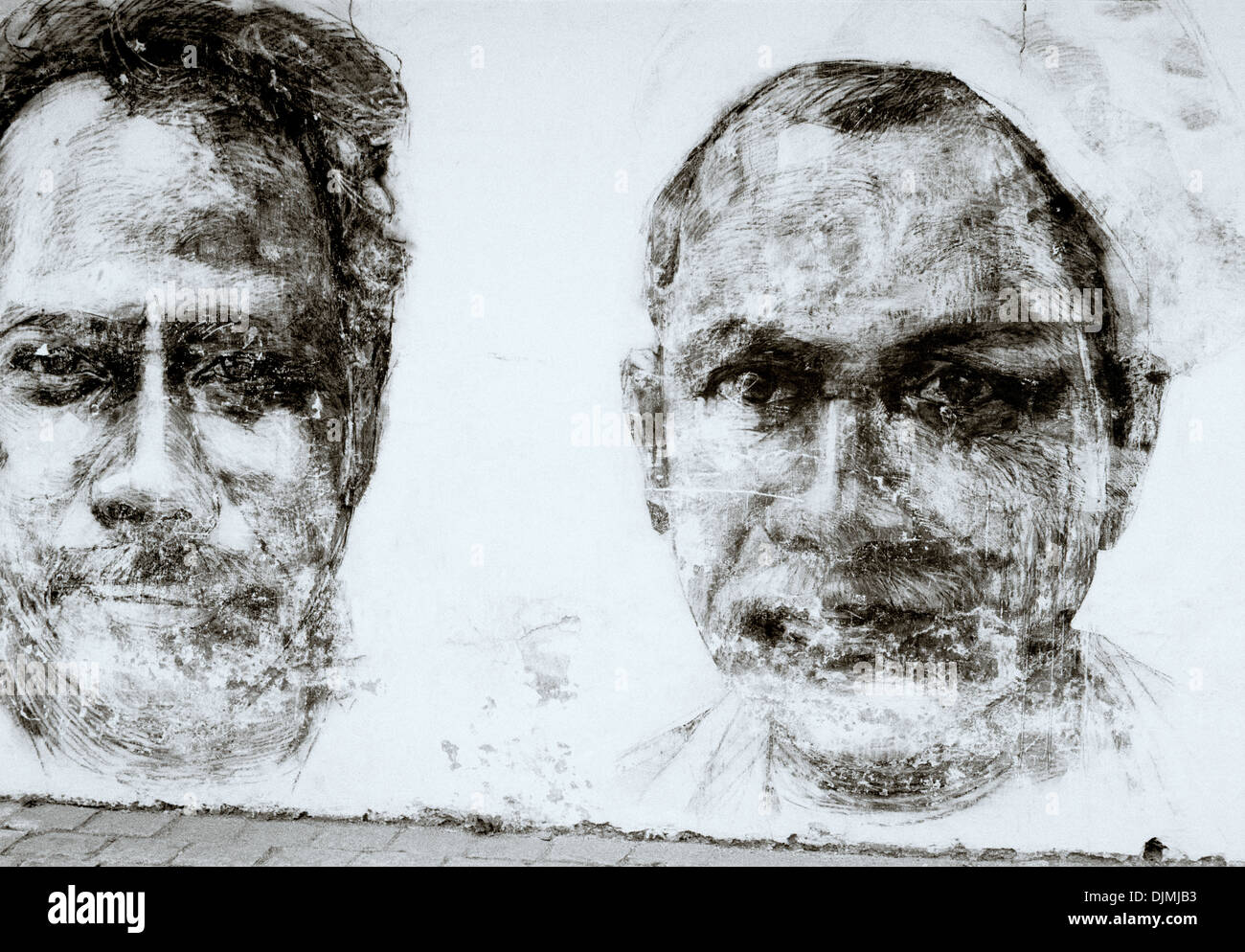 La street art di Fort Kochi Cochin in Kerala in India del Sud in Asia. Urban Graffiti ritratto grafico ritrattistica immagine Reportage di Viaggio Foto Stock