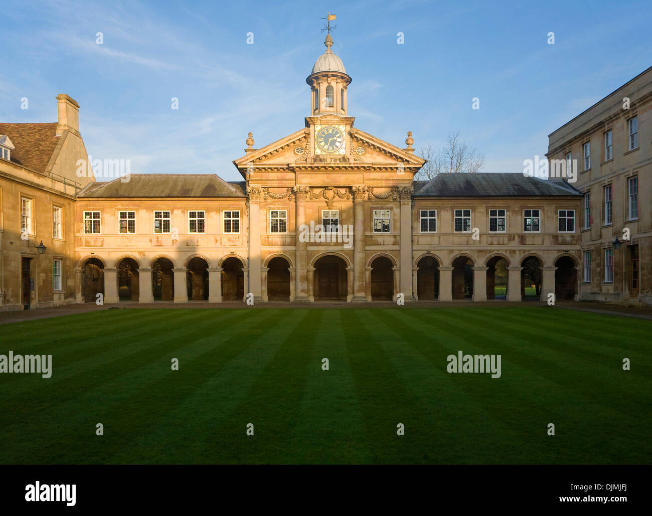 Prato cortile quad Emmanuel College, Università di Cambridge, Inghilterra Foto Stock