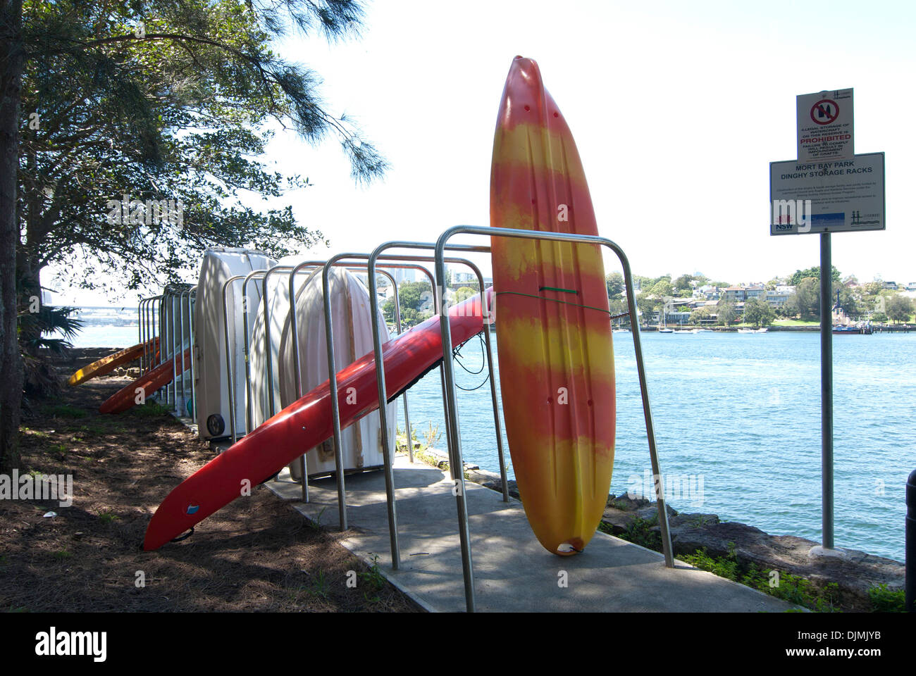 Il Kayak e rimessaggio barche dal porto di Balmain, Sydney Foto Stock