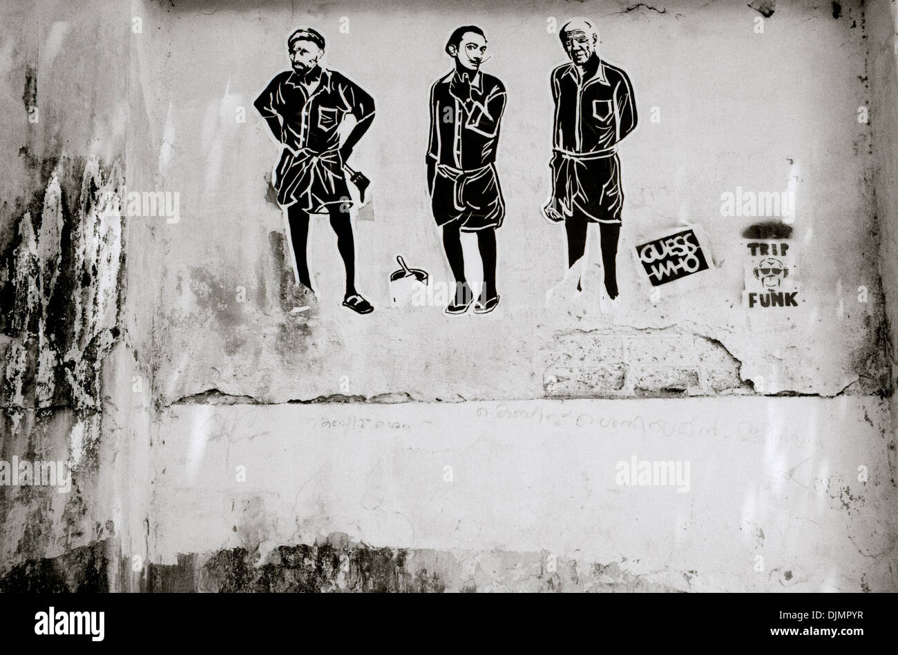 La street art di Fort Kochi Cochin in Kerala in India del Sud in Asia. Artisti artista Pablo Picasso Salvador Dali Cultura Banksy Indovina chi viaggi di stile Foto Stock