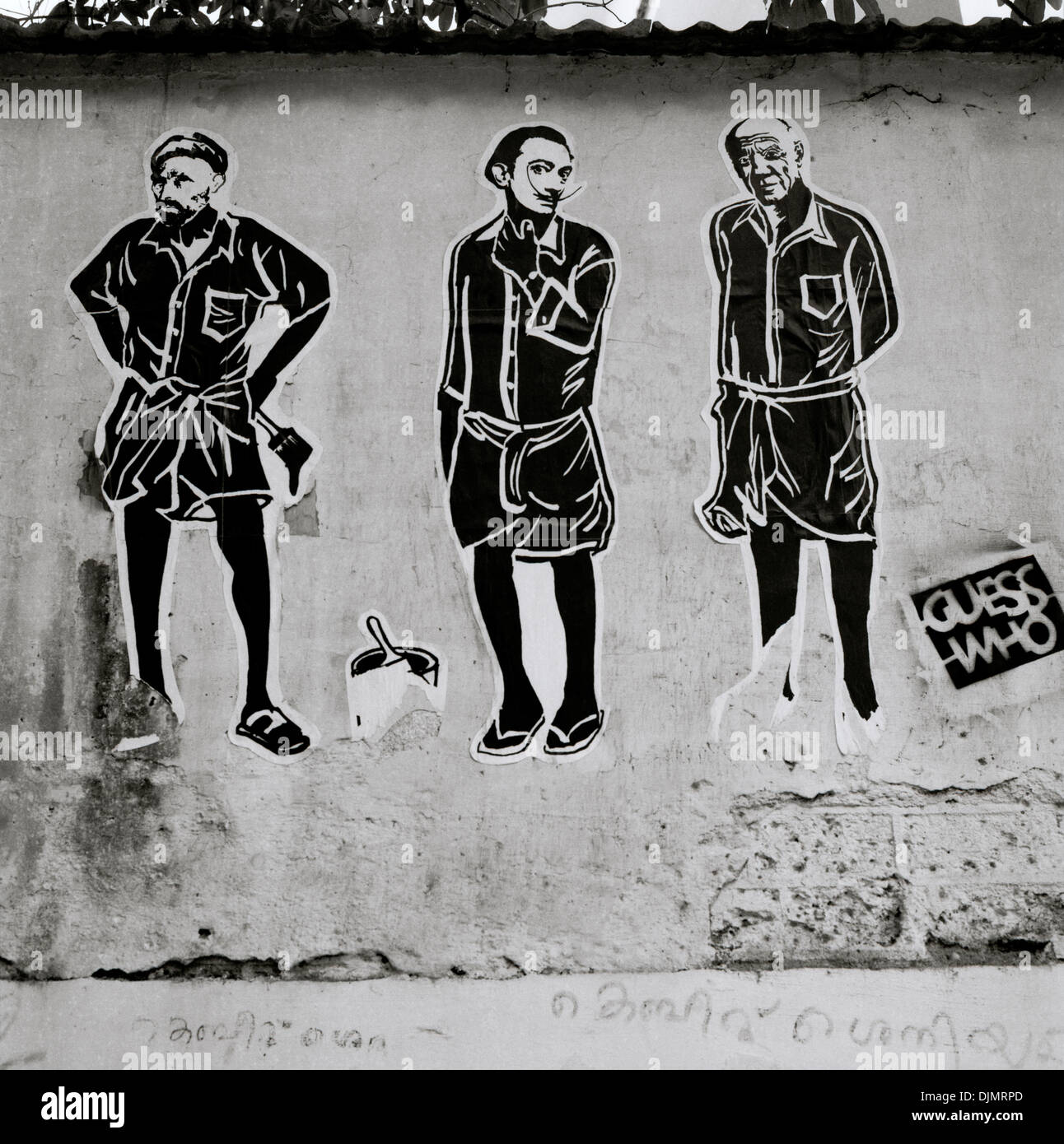 La street art di Fort Kochi Cochin in Kerala in India del Sud in Asia. Artisti artista Pablo Picasso Salvador Dali Cultura Banksy Indovina chi viaggi di stile Foto Stock